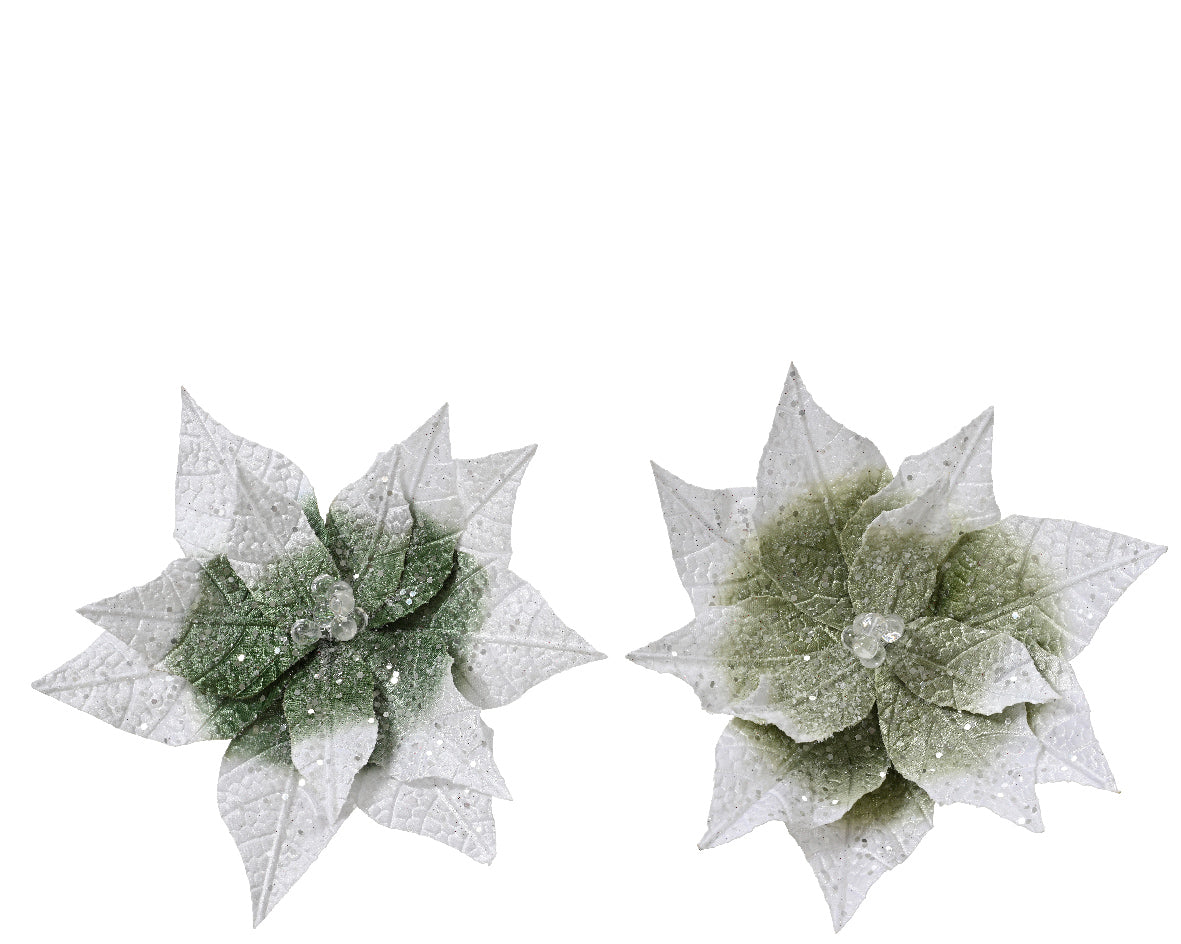 Addobbo natalizio 1pz stella vellutata bianco/verde con clip Kaemingk Addobbo natalizio 1pz stella vellutata bianco/verde con clip Kaemingk